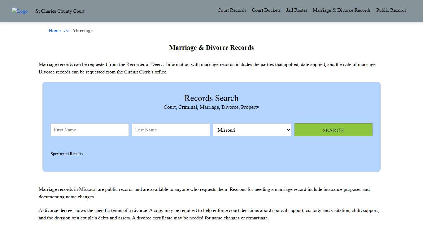 Marriage & Divorce Records St. Charles County Court